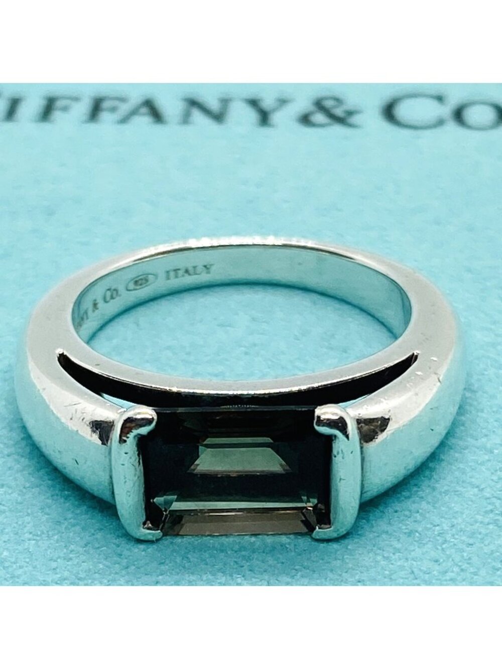 Tiffany & Co Smokey Rectangle Stone Sterling Silver 925 Size 8